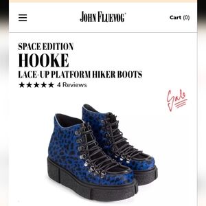John Fleuvog Space Edition Hooke Lace-Up Platform Fur Black & Blue Boots Size 9